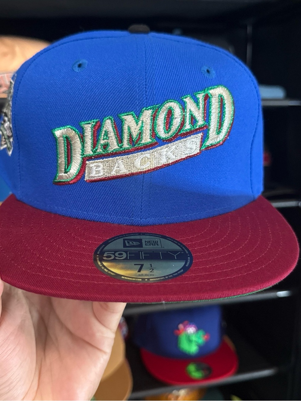 New Era Diamondbacks 59FIFTY Fitted Hat 7 1/2 Blue Burgundy 20th Anniversary